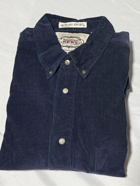 International News Quality Clothing Men’s Navy Blue Corduroy Shirt  Medium VTG
